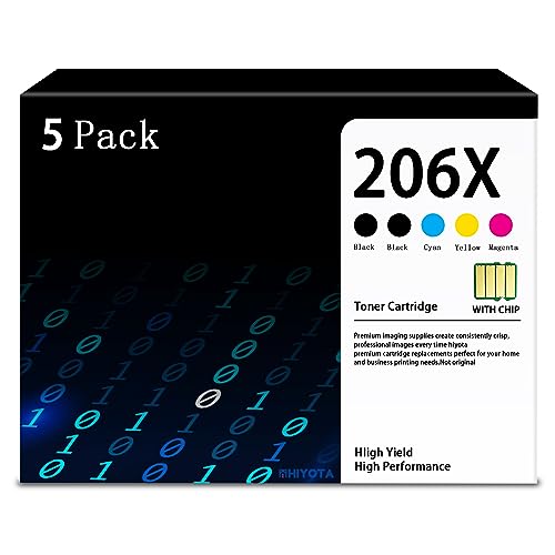 206X Toner Cartridges 5 Pack High-Yield 2Black 1Cyan 1Yellow 1Magenta (with Chip)